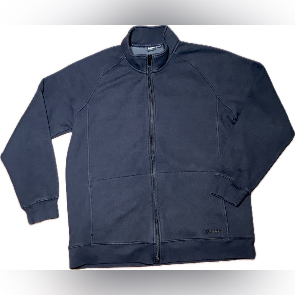 Bench Men's Black Cozy Zip Up Waffle Knit Fleece Lined Track Jacket Sweater XL